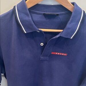 Prada Men's Navy Polo Shirt with Black Trim